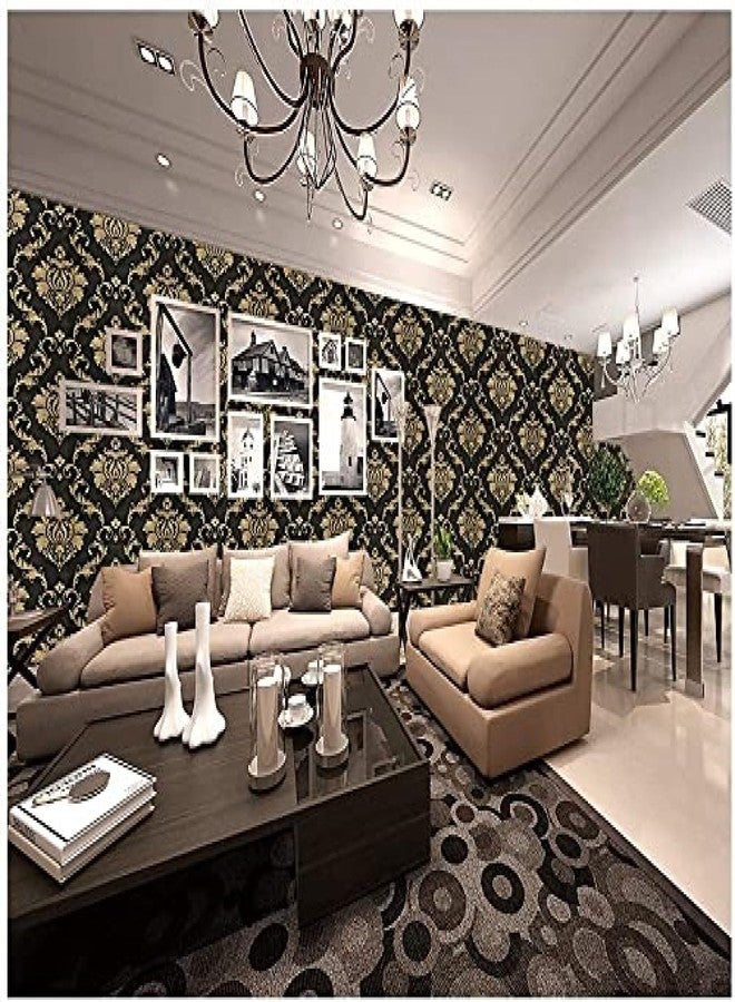 JAAMSO ROYALS ورق جدران قابل للإزالة واللصق من Jaamso Royals Gold and Black Damark، ملصق حائط (200 سم * 45 سم) - Image 3